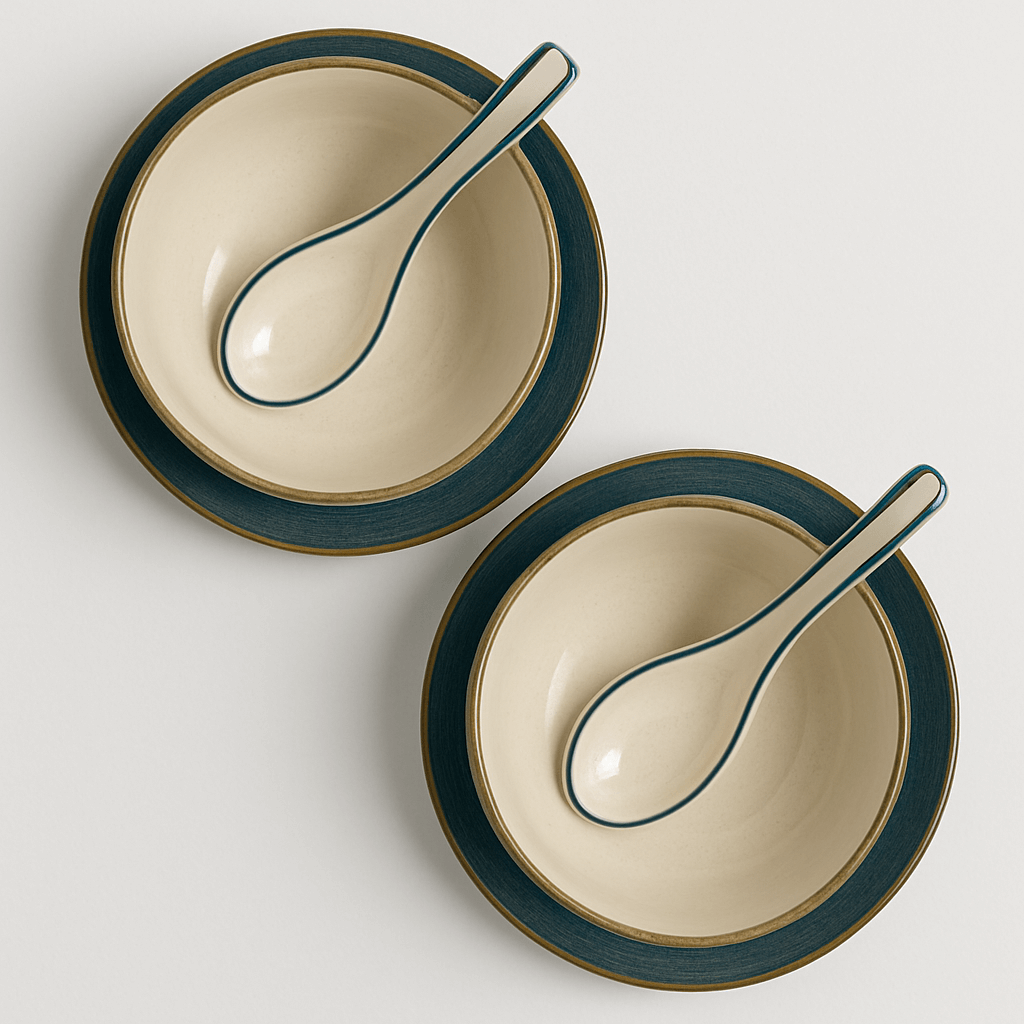 Emerald Comfort Bowl with spoon and quarter plates - Set of 2