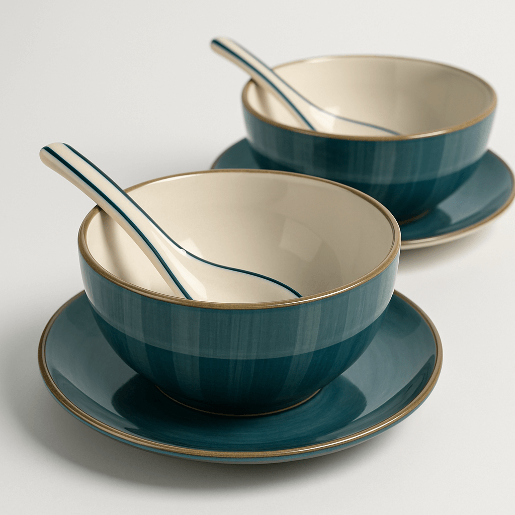 Emerald Comfort Bowl with spoon and quarter plates - Set of 2