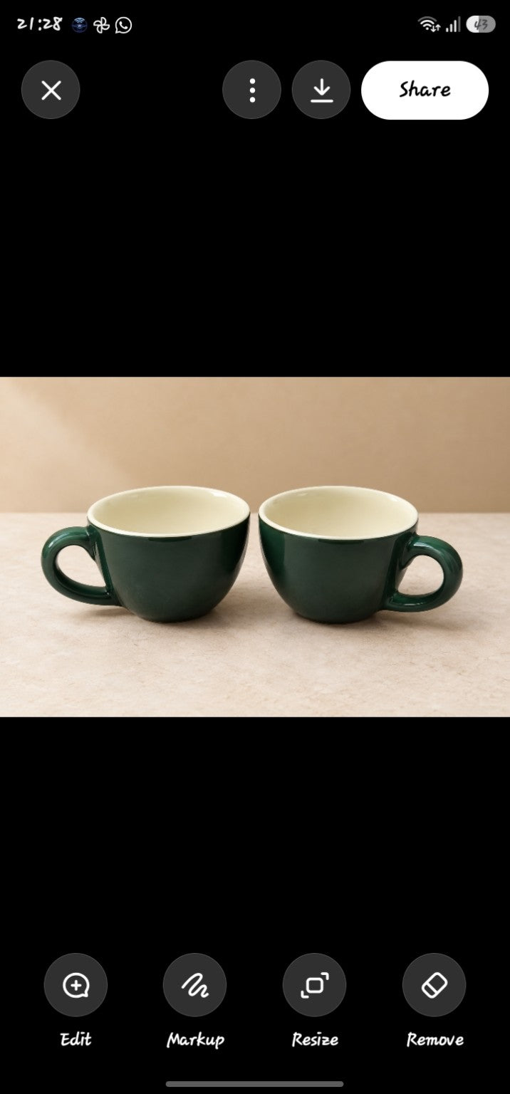Forest green ceramic cortado cups with cream interiors – set of four
